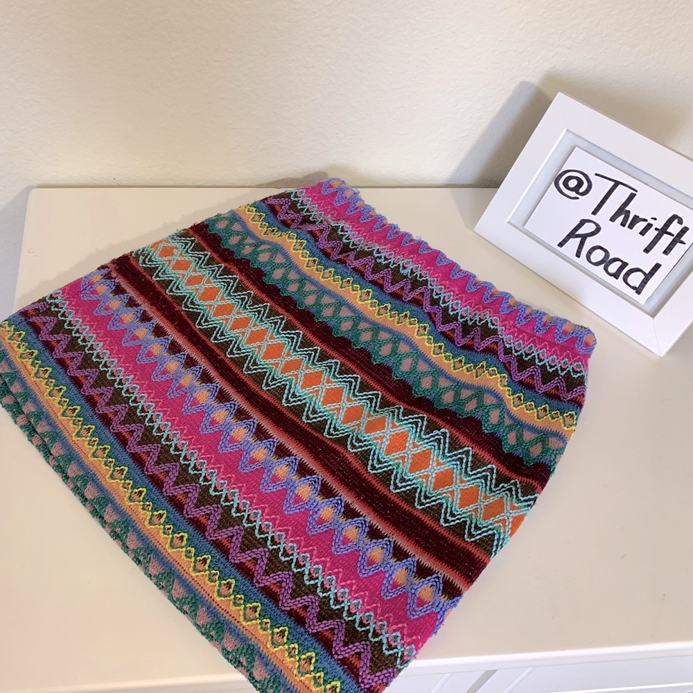 Vintage style Y2K 70s knit skirt Rainbow Hippie Boho Mini Skirt Reverse Sz S